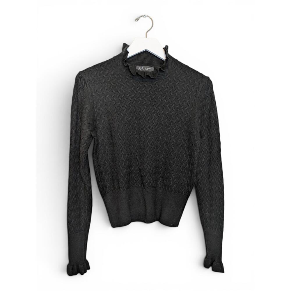 ON TWELFTH Sweater Ruffle Collar & Cuff Herringbone Pattern Coquette Sweater - M